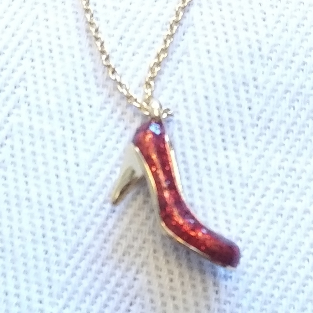 Kate Spade NY RED glitter Ruby high heel necklace
